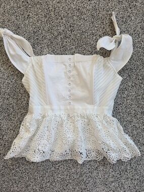 VENUS White Lace Peplum Tie-Shoulder Crop Top